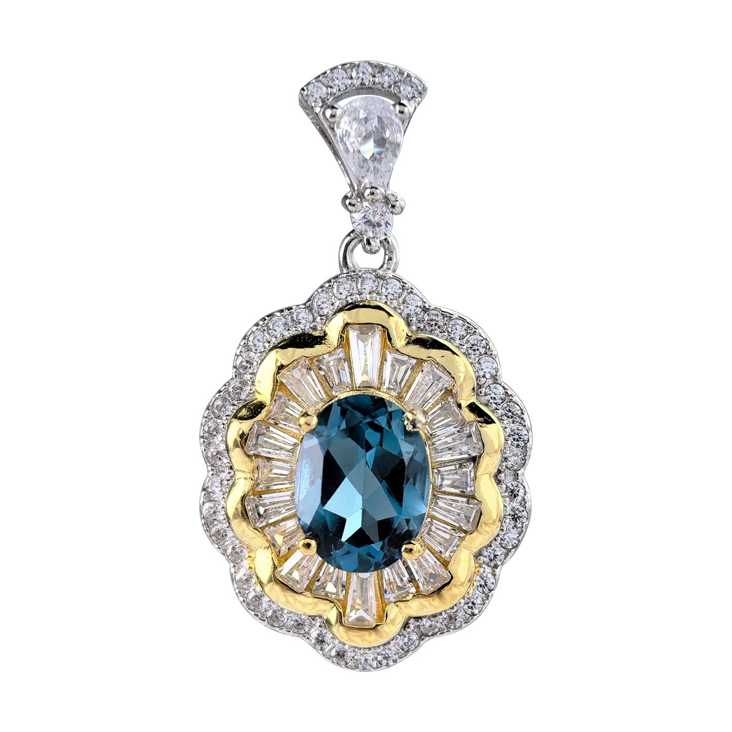 Graceful 925 Sterling Silver Natural London Blue Topaz Flower Pendant Dual Color Plated