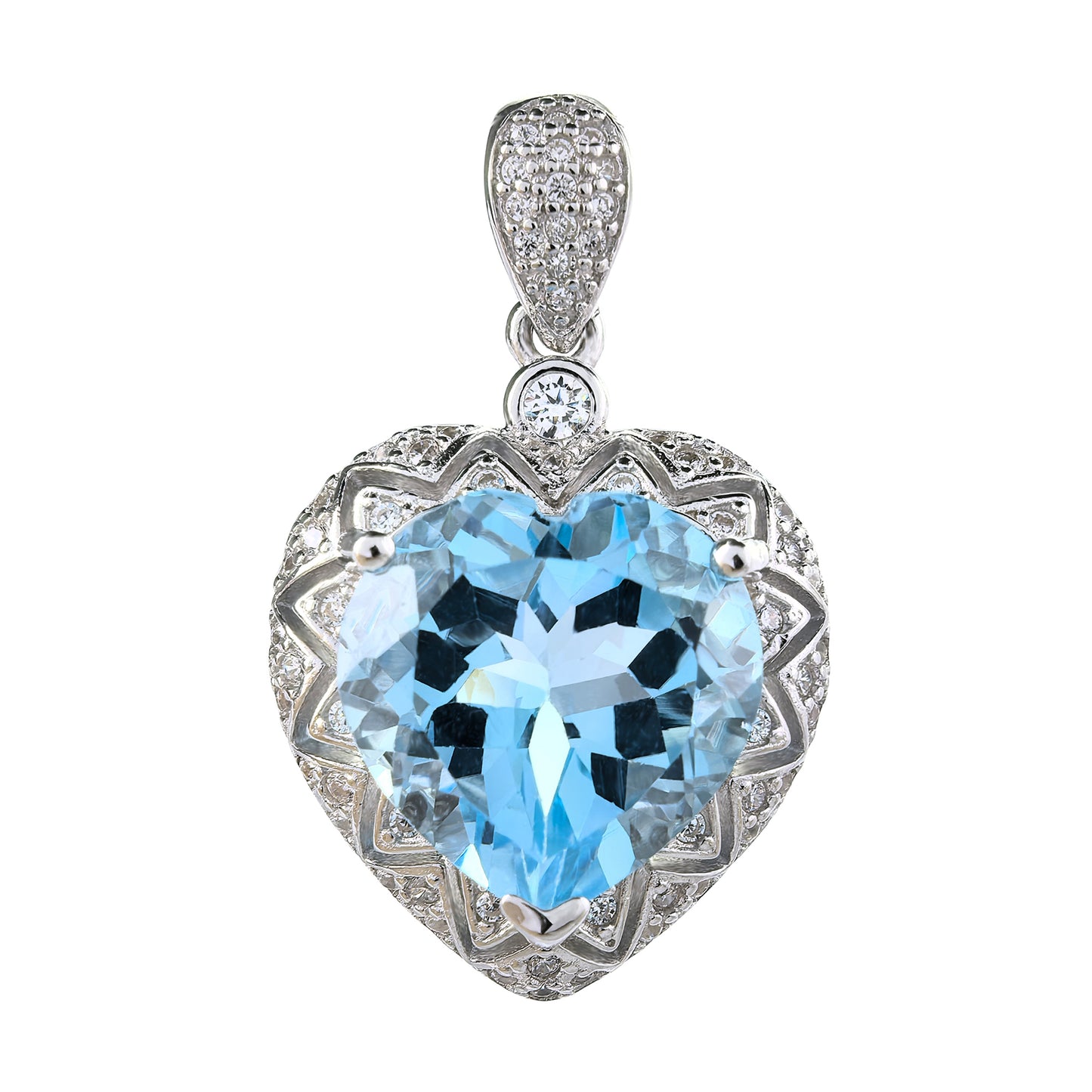 Romantic Rhodium Plated 925 Silver Natural Sky Blue Topaz Heart Cut Set