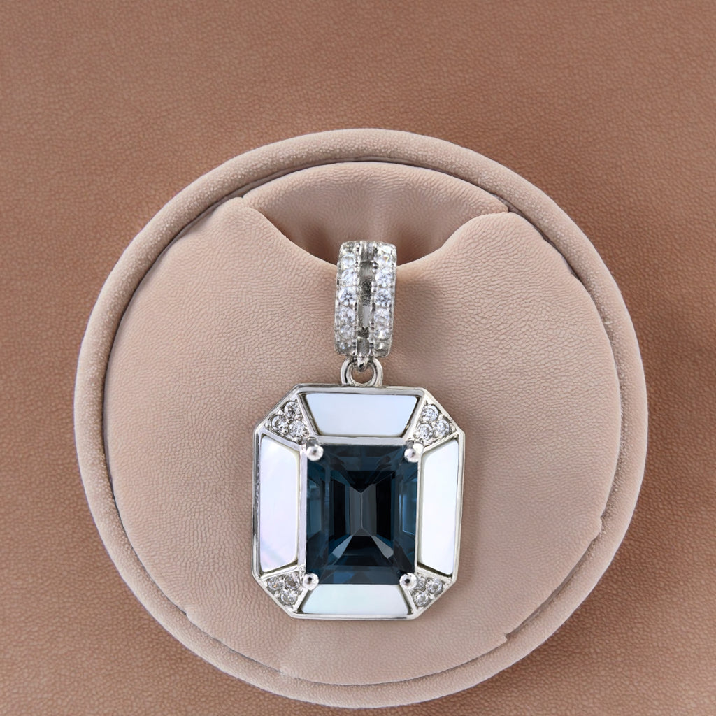 Gorgeous Rhodium Plated Silver 925 Jewelry Natural London Blue Topaz Pendant