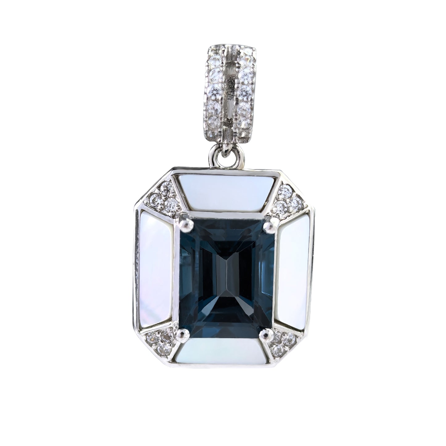 Gorgeous Rhodium Plated Silver 925 Jewelry Natural London Blue Topaz Pendant