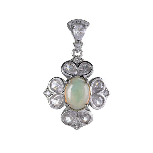 Graceful Rhodium Plated Dijes De Plata 925 Por Mayor Natural Opal Pendant