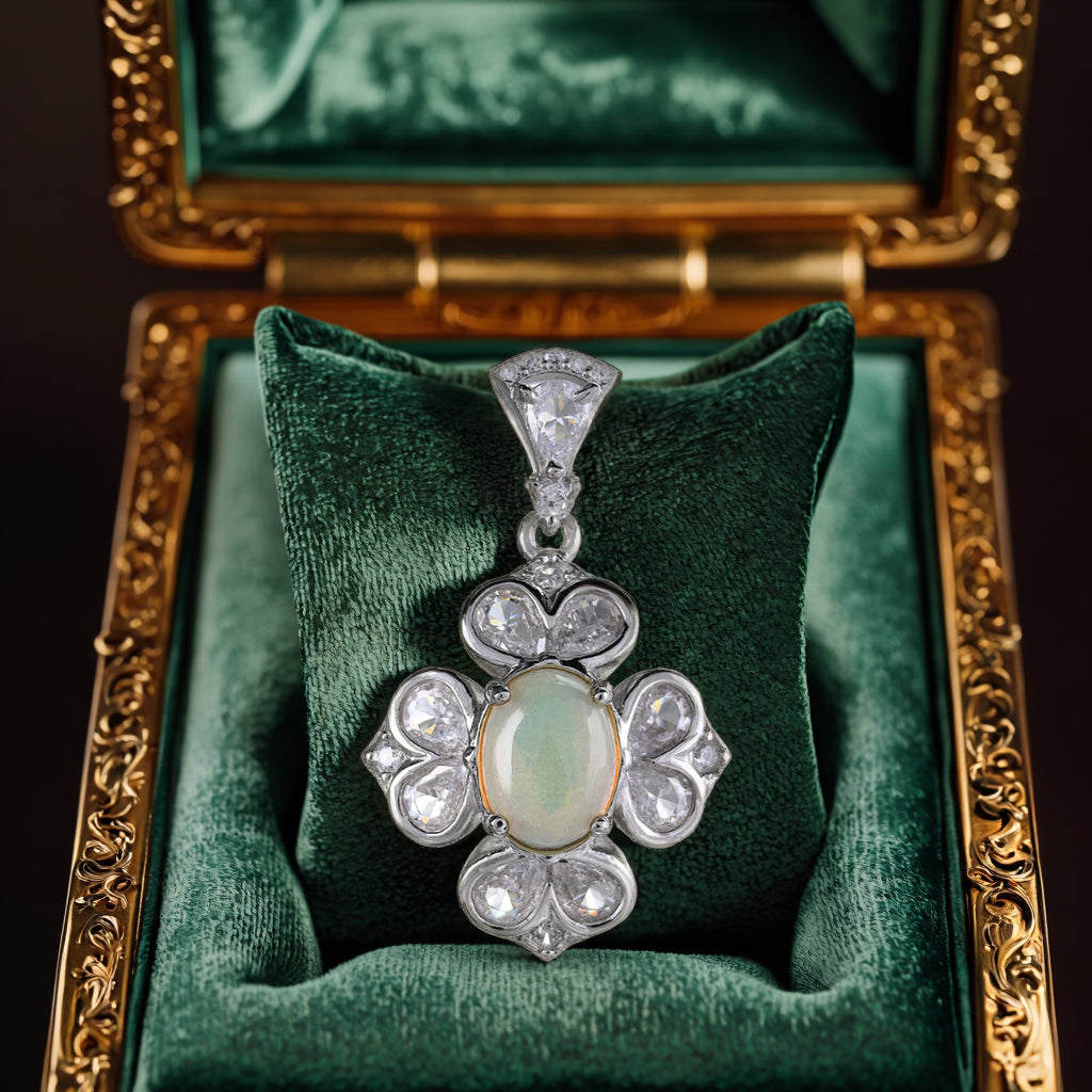 Graceful Rhodium Plated Dijes De Plata 925 Por Mayor Natural Opal Pendant