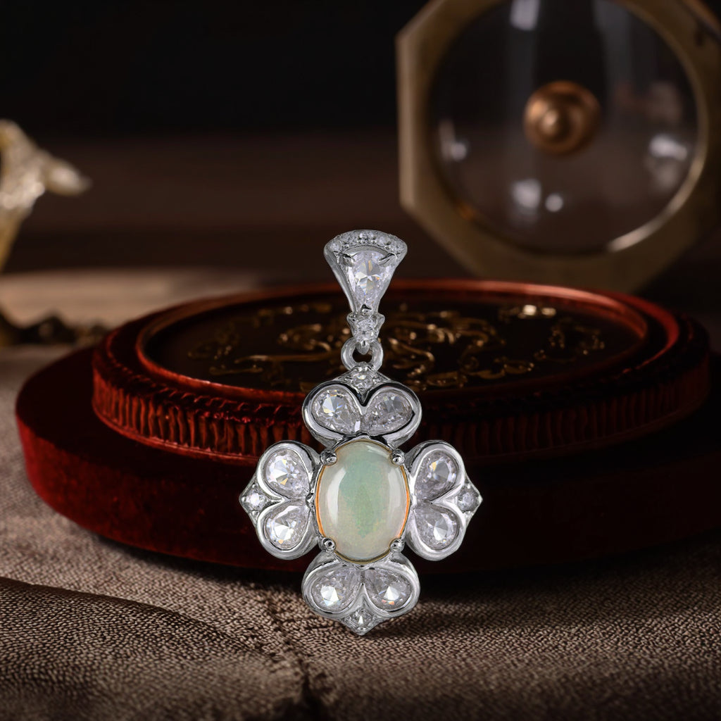 Graceful Rhodium Plated Dijes De Plata 925 Por Mayor Natural Opal Pendant