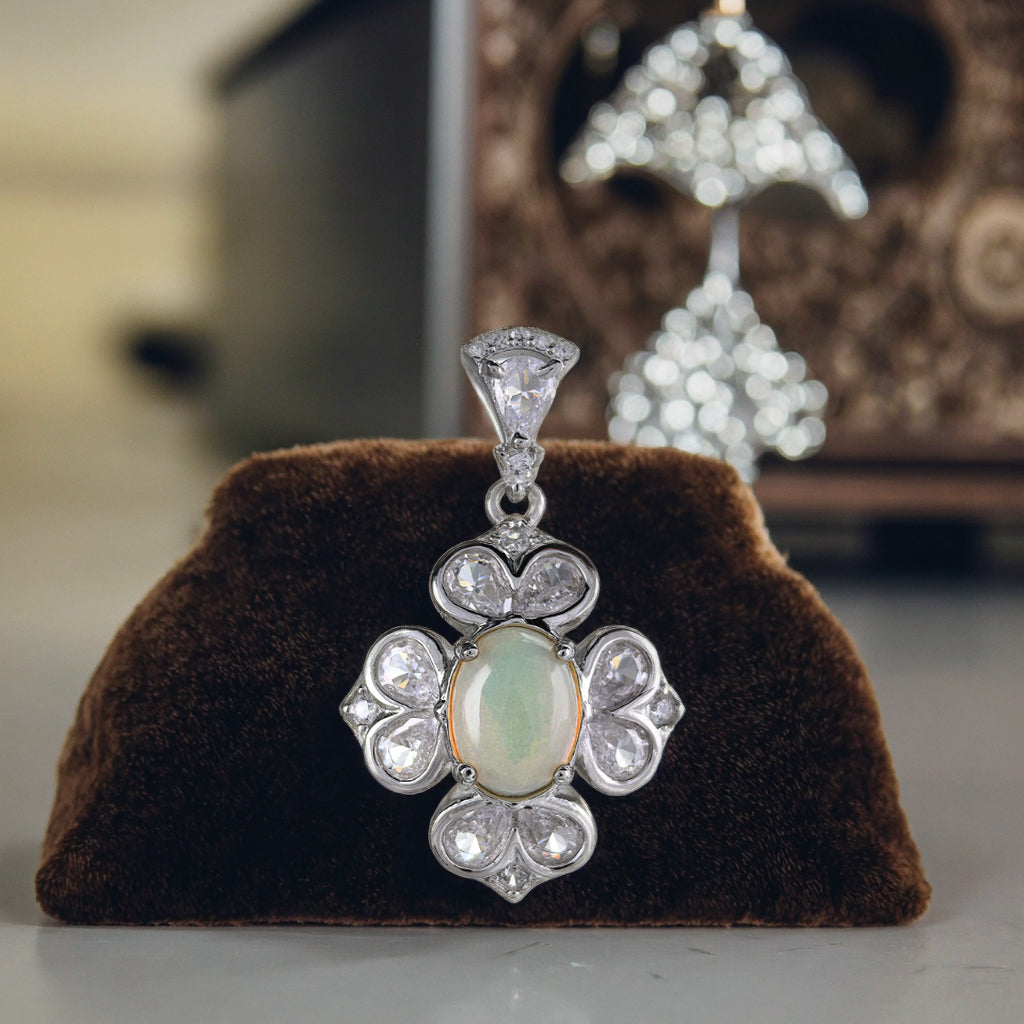 Graceful Rhodium Plated Dijes De Plata 925 Por Mayor Natural Opal Pendant