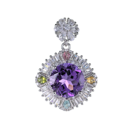 Dazzling Rhodium Plated Silver 925 Natural Amethyst Clover Pendant