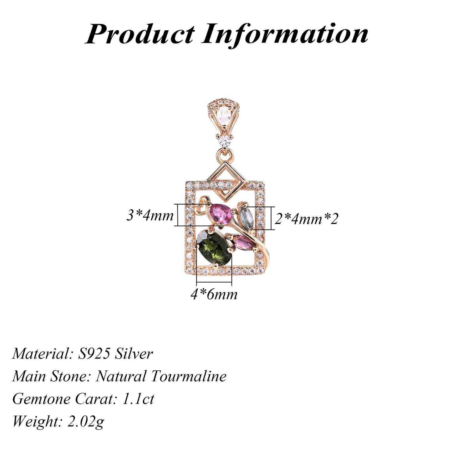 Graceful Rose Gold Plated 925 Sterling Silver Natural Tourmaline Flower Pendant