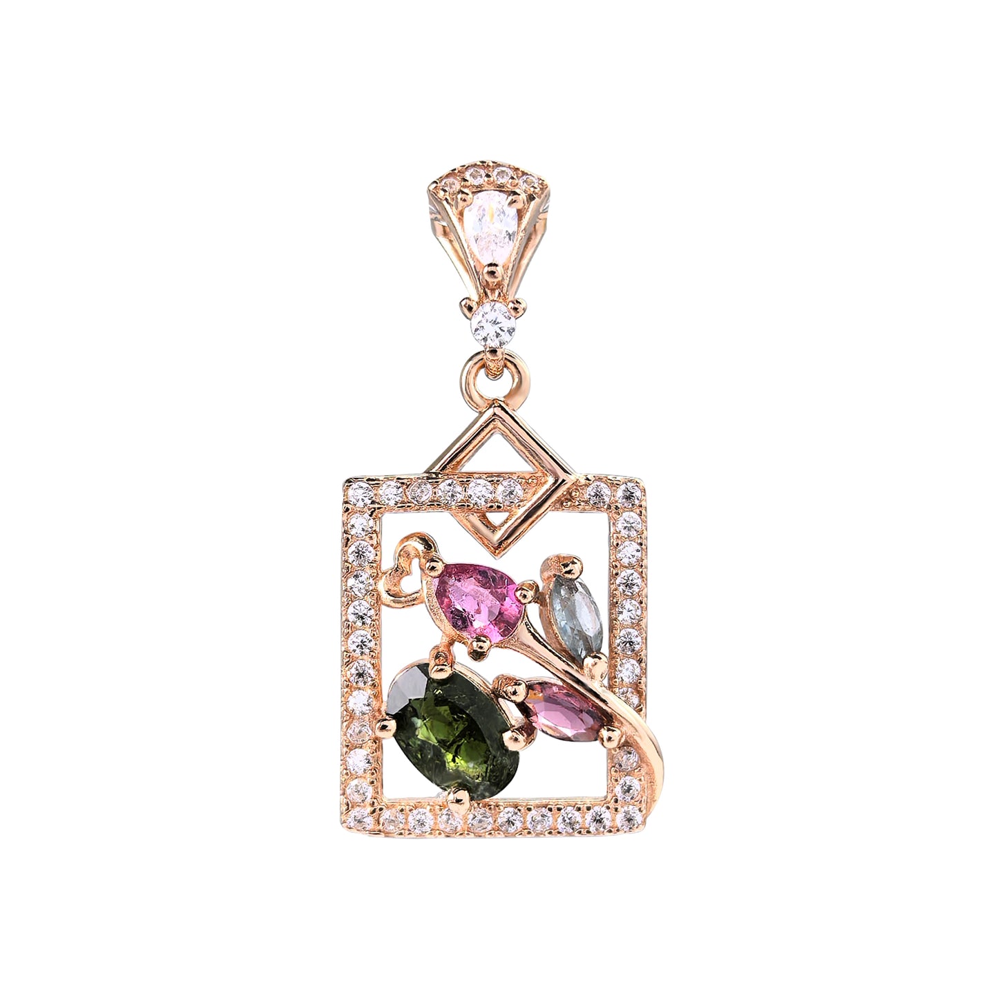 Graceful Rose Gold Plated 925 Sterling Silver Natural Tourmaline Flower Pendant