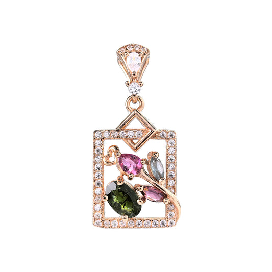 Graceful Rose Gold Plated 925 Sterling Silver Natural Tourmaline Flower Pendant