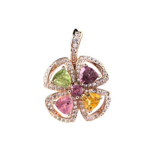 Trendy Rose Gold Plated 925 Sterling Silver Natural Tourmaline Four Leaf Clover Pendant