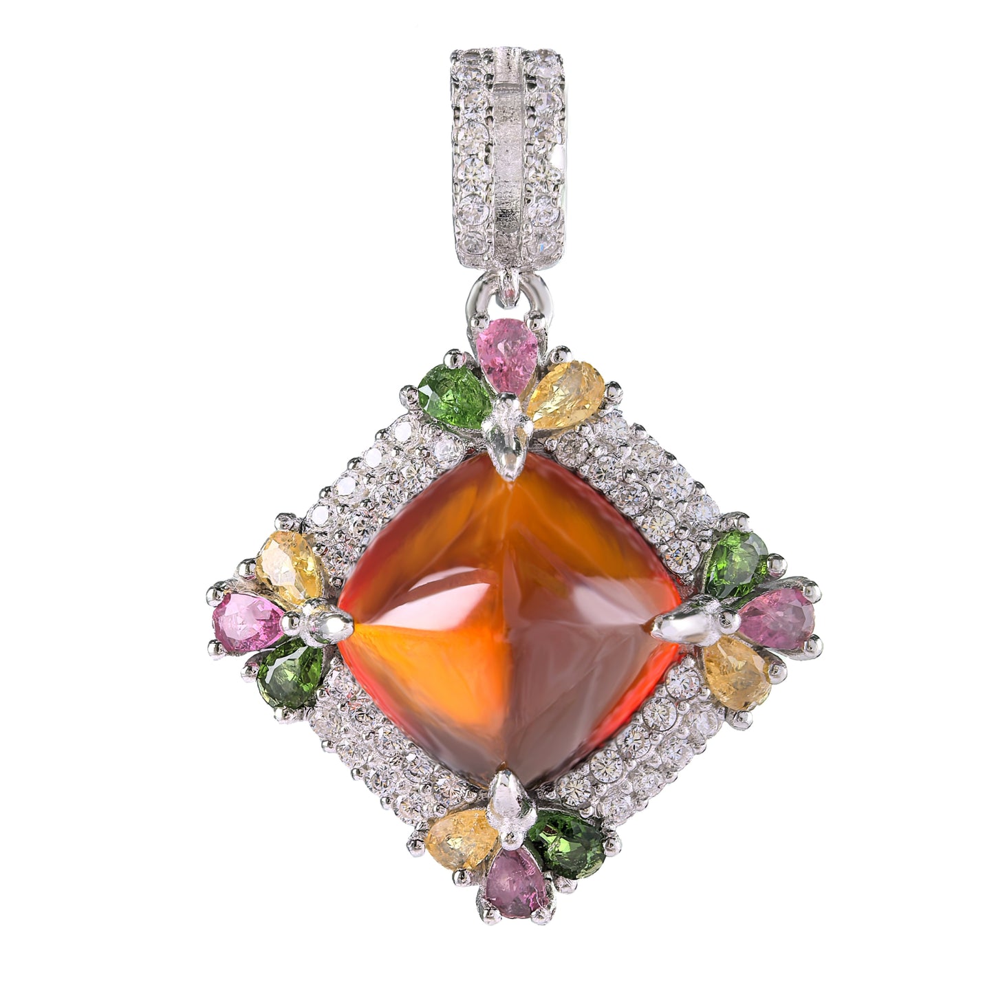 Elegant 925 Silver Natural Citrine Pendant Rhodium Plated