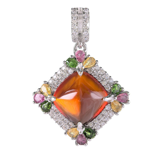 Elegant 925 Silver Natural Citrine Pendant Rhodium Plated