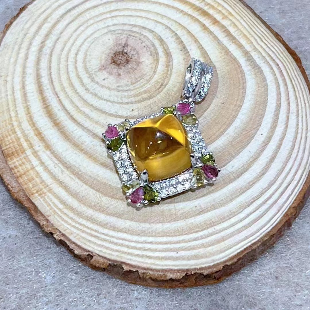 Elegant 925 Silver Natural Citrine Pendant Rhodium Plated