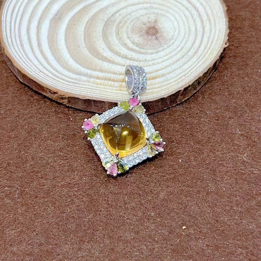 Elegant 925 Silver Natural Citrine Pendant Rhodium Plated