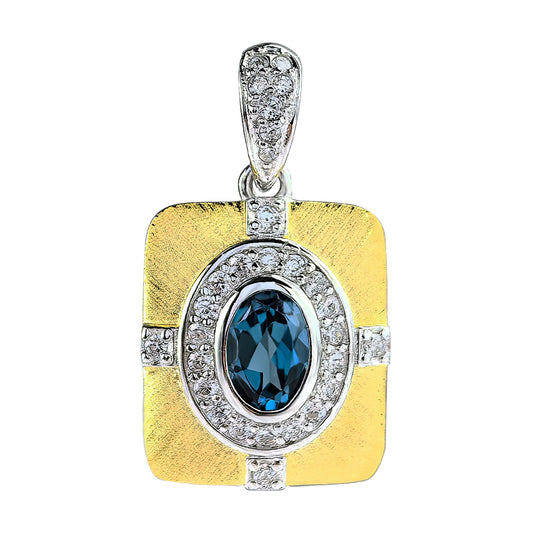 Vintage 925 Sterling Silver London Blue Topaz Pendant Dual Color Plated