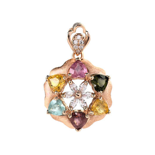 Sparkling Rose Gold Plated 925 Sterling Silver Natural Tourmaline Flower Pendant