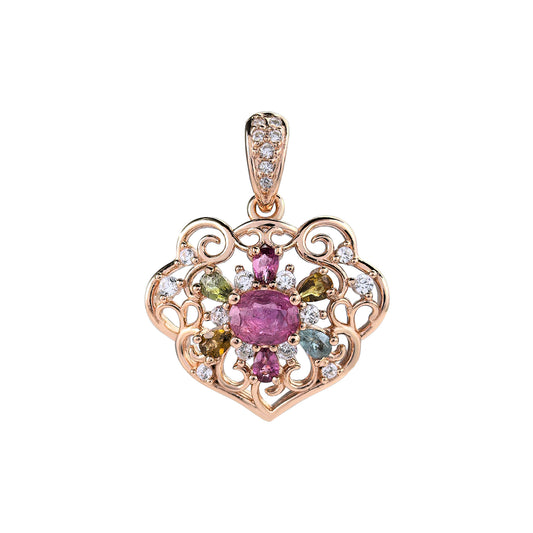 Delicate Rose Gold & Silver 925 Pendant Natural Tourmaline Flower Charm