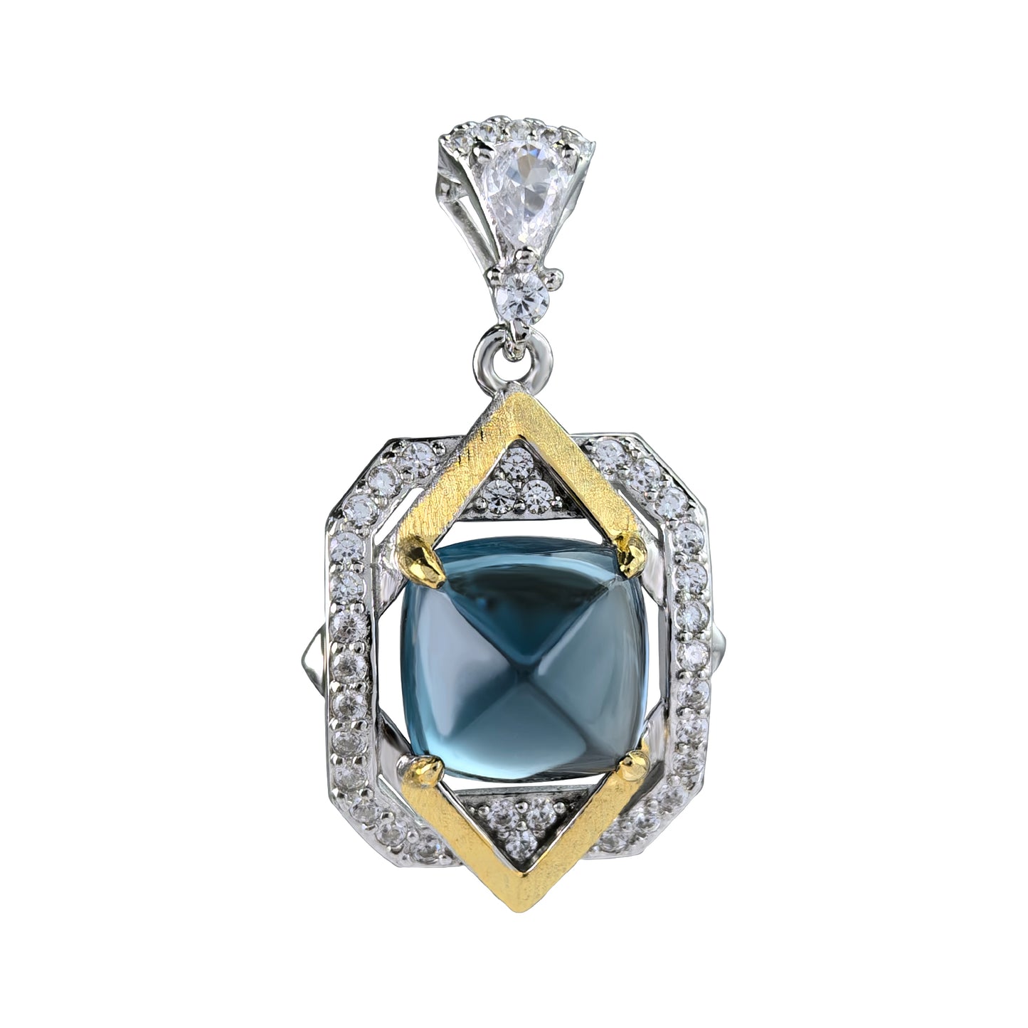 Charming Dual Color Plated 925 Silver Jewelry Natural London Blue Topaz Pendant
