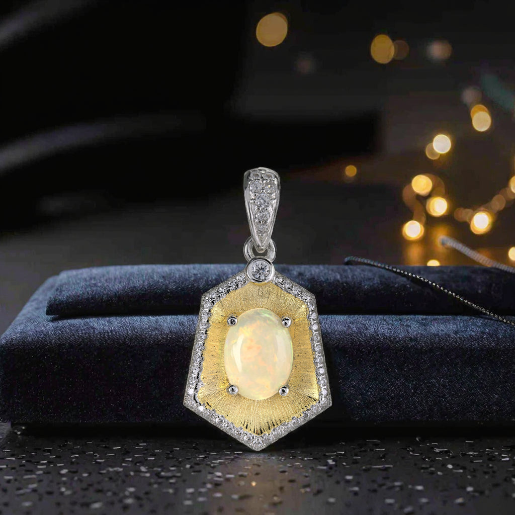 Classic Dual Color Plated 925 Prata Berloque Natural Opal Pendant