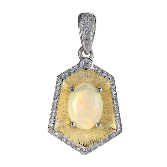 Classic Dual Color Plated 925 Prata Berloque Natural Opal Pendant