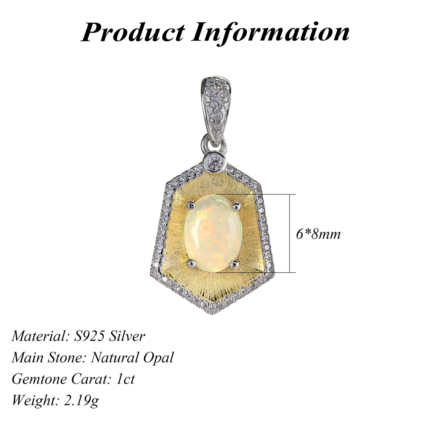 Classic Dual Color Plated 925 Prata Berloque Natural Opal Pendant