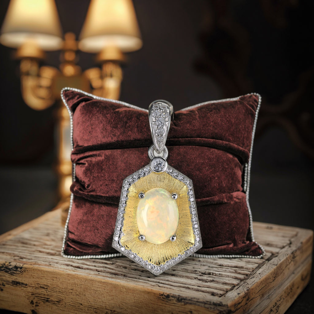 Classic Dual Color Plated 925 Prata Berloque Natural Opal Pendant