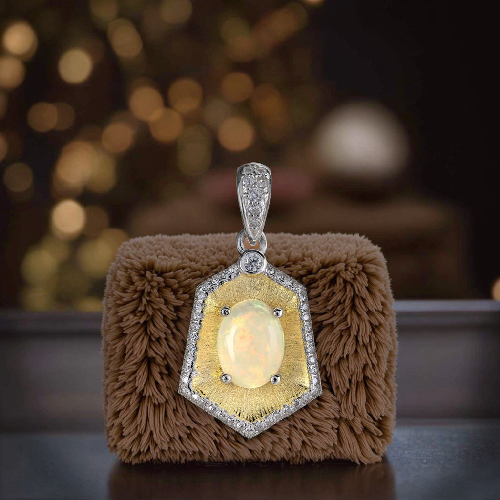 Classic Dual Color Plated 925 Prata Berloque Natural Opal Pendant