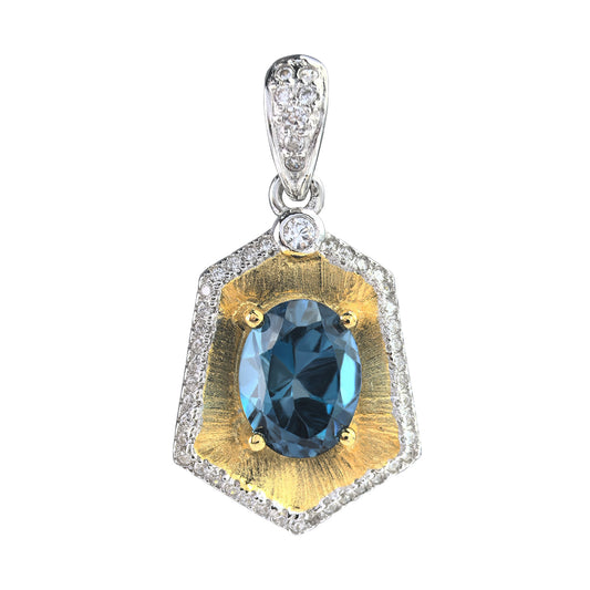 Vintage Dual Color Plated 925 Silver Jewelry Natural London Blue Topaz Pendant