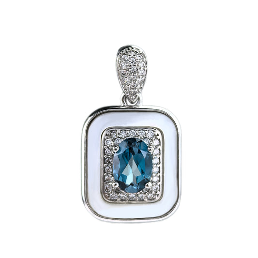 Exquisite Rhodium-Plated 925 Sterling Silver London Blue Topaz Pendant