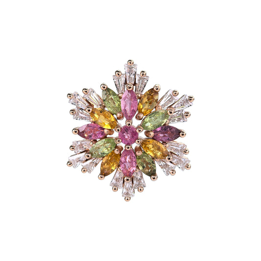 Sparkling Rose Gold Plated 925 Sterling Silver Natural Tourmaline Snowflake Pendant