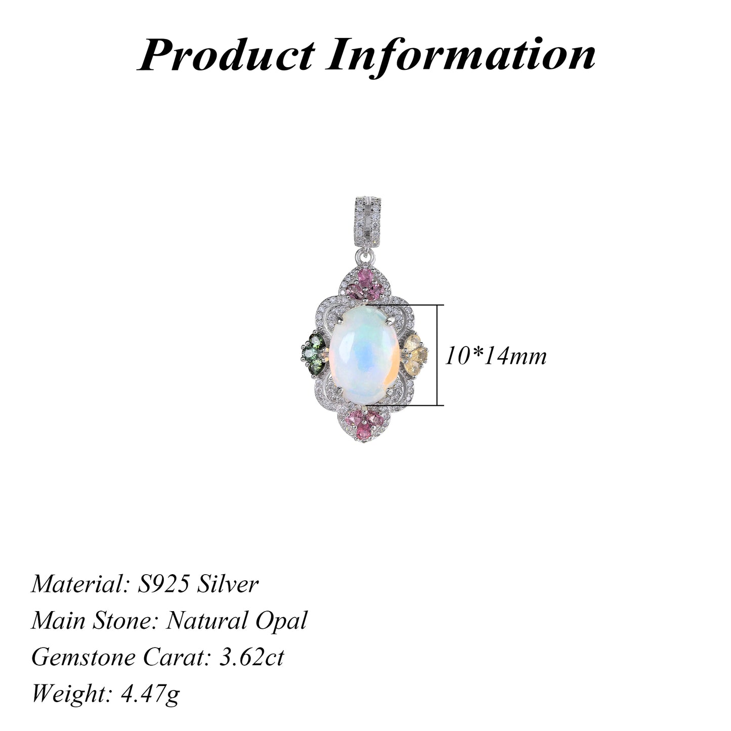 Precious Rhodium Plated Silver 925 Jewelry Natural Opal Flower Pendant