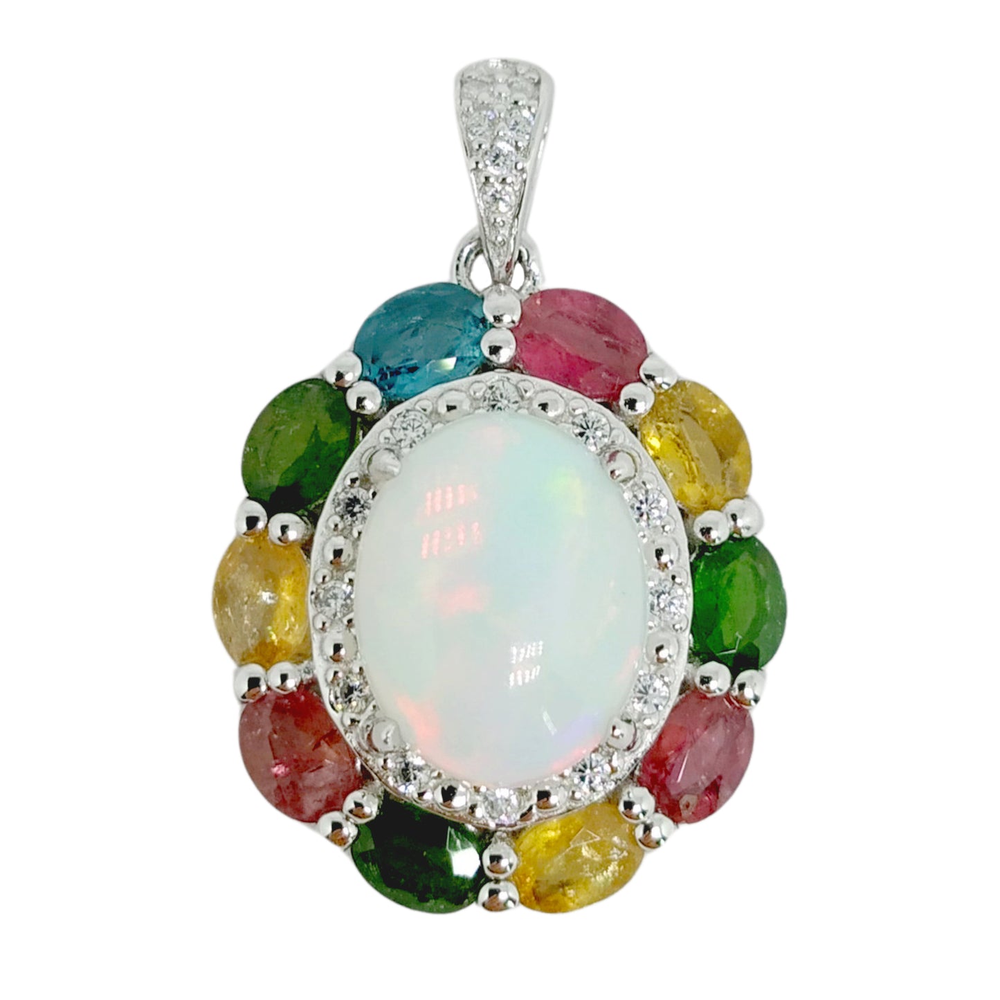 Delicate Rhodium Plated Silver 925 Jewelry Natural Opal Flower Jewelry Set