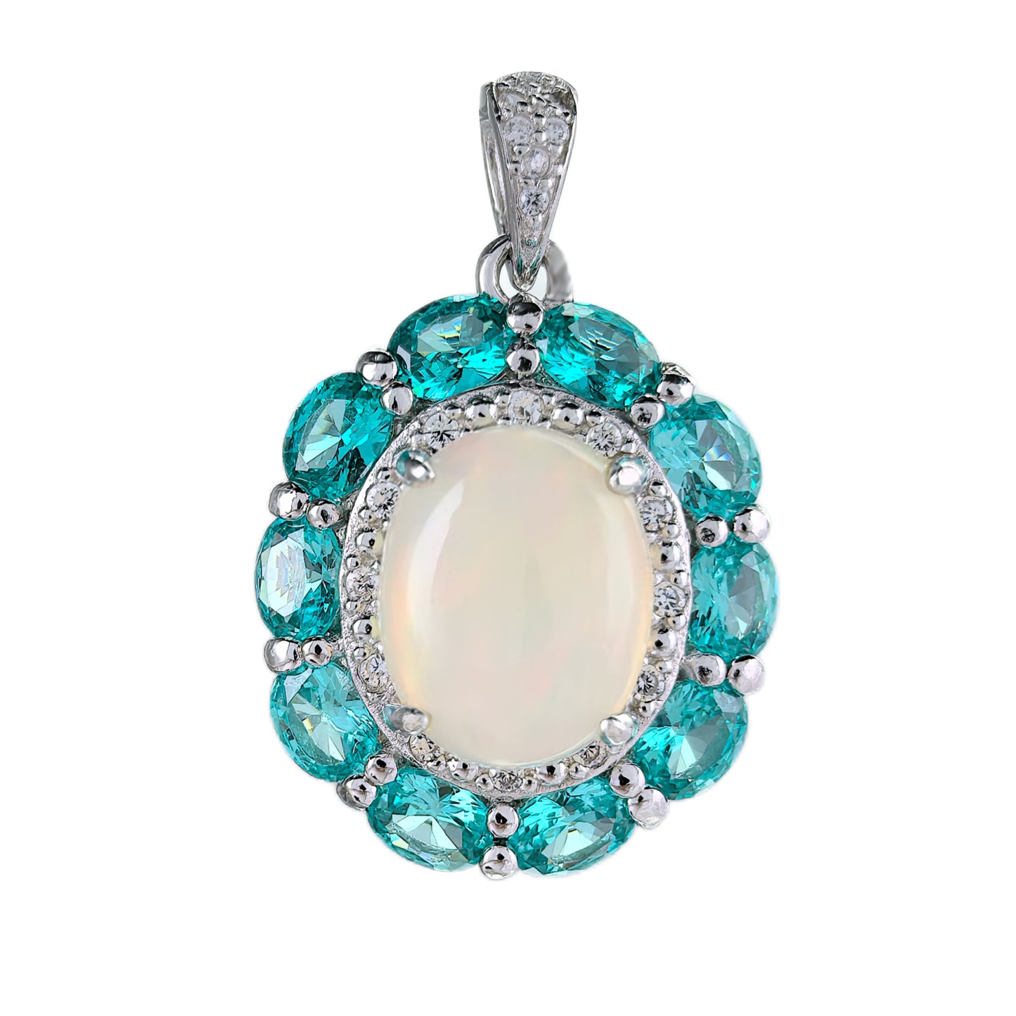 Exquisite Rhodium Plated 925 Silver Natural Opal Pendant