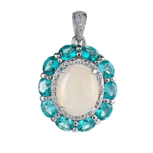 Exquisite Rhodium Plated 925 Silver Natural Opal Pendant