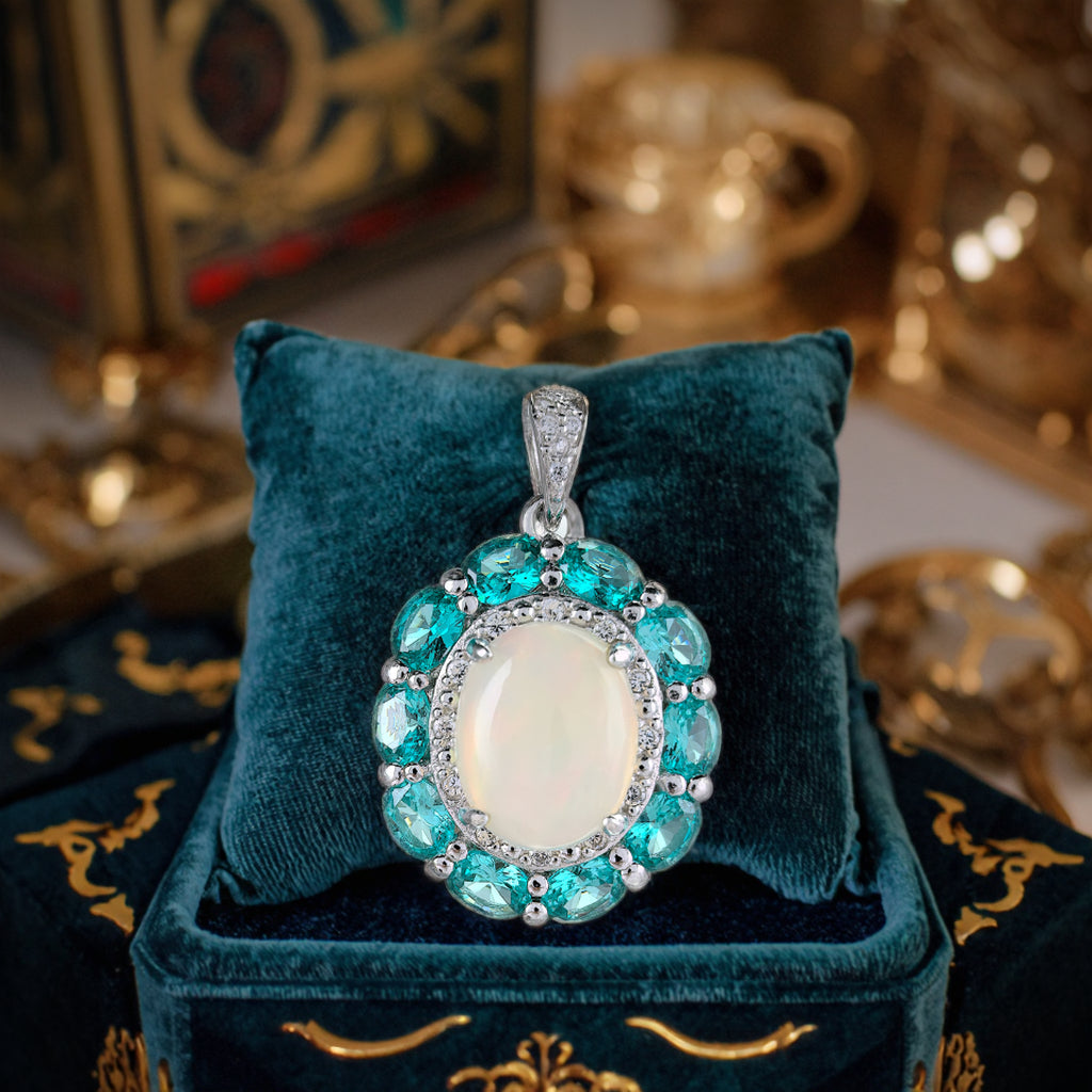 Exquisite Rhodium Plated 925 Silver Natural Opal Pendant