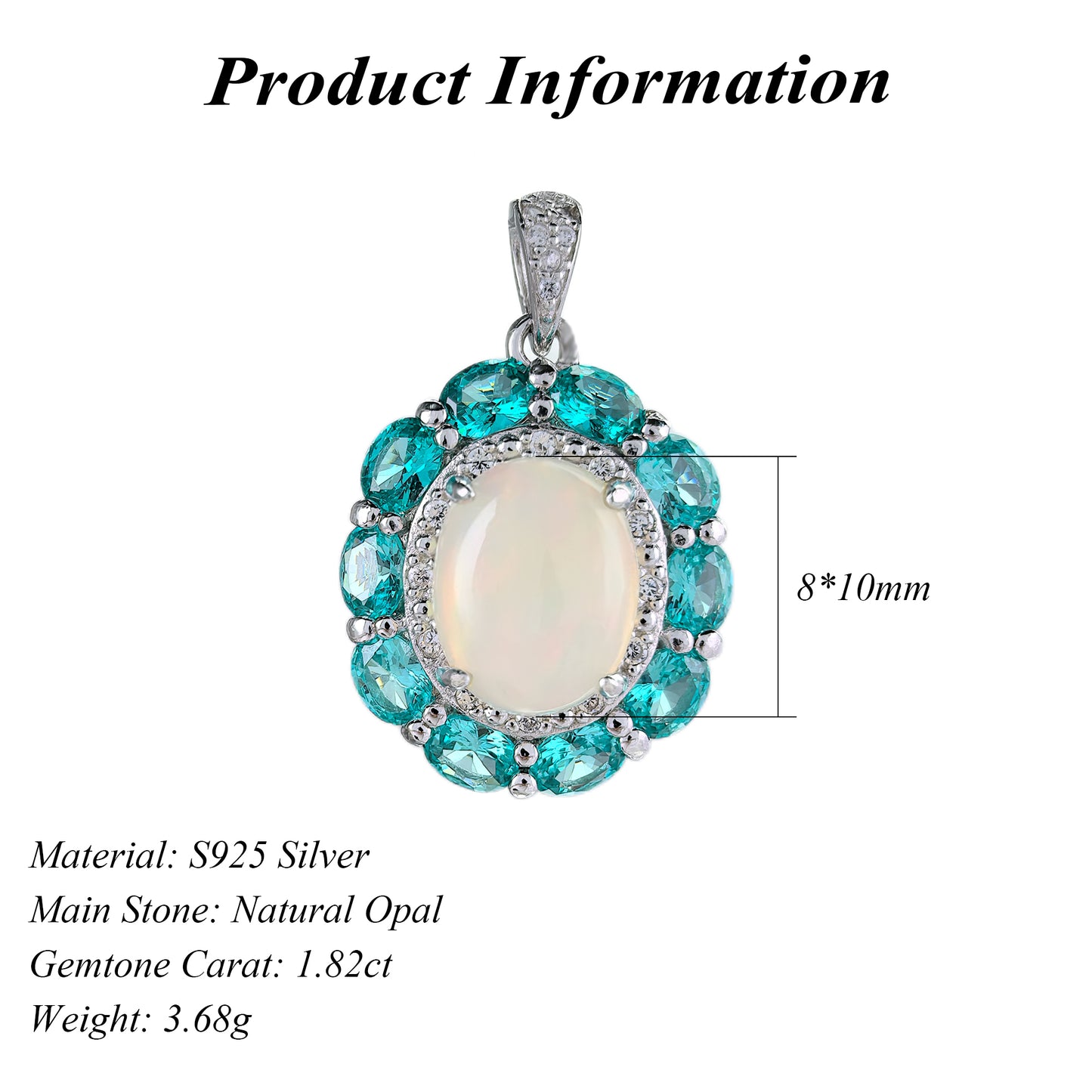 Exquisite Rhodium Plated 925 Silver Natural Opal Pendant