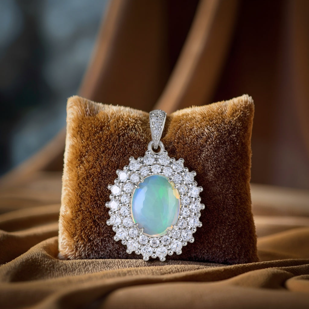 Precious Rhodium Plated Joyas Plata 925 Silver Natural Opal Pendant