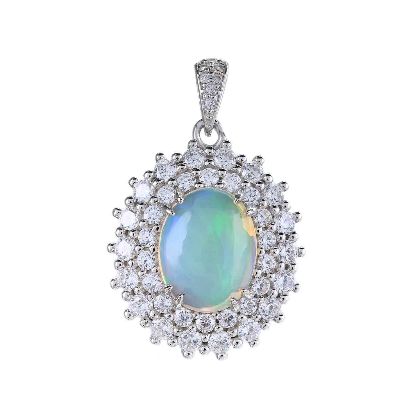 Precious Rhodium Plated Joyas Plata 925 Silver Natural Opal Pendant