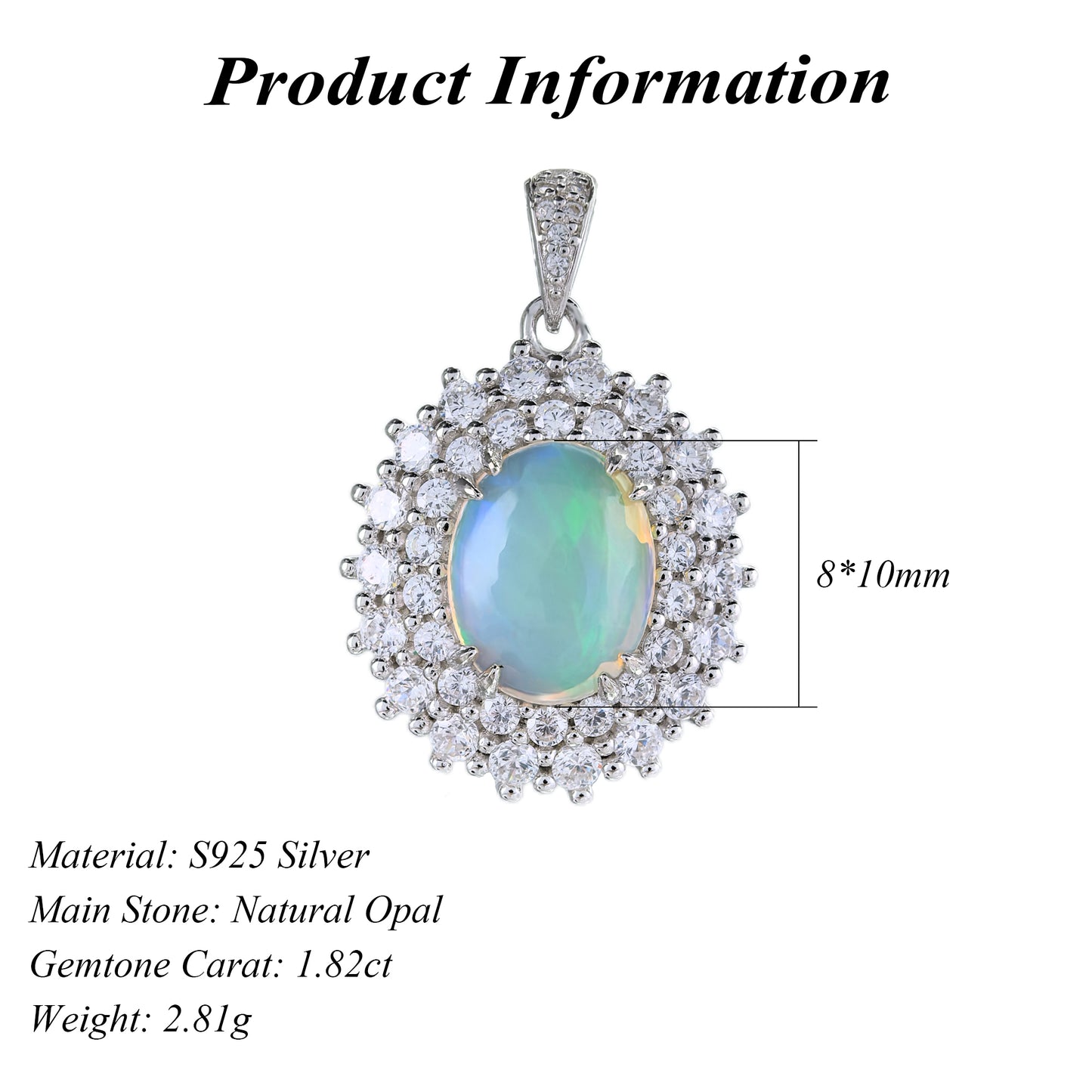 Precious Rhodium Plated Joyas Plata 925 Silver Natural Opal Pendant