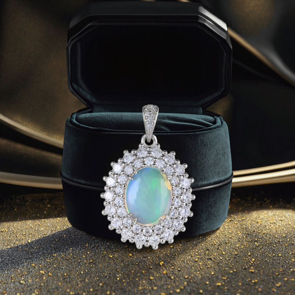 Precious Rhodium Plated Joyas Plata 925 Silver Natural Opal Pendant