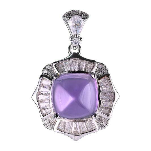 Trendy Rhodium Plated 925 Prata Sugar Loaf Natural Amethyst Pendant