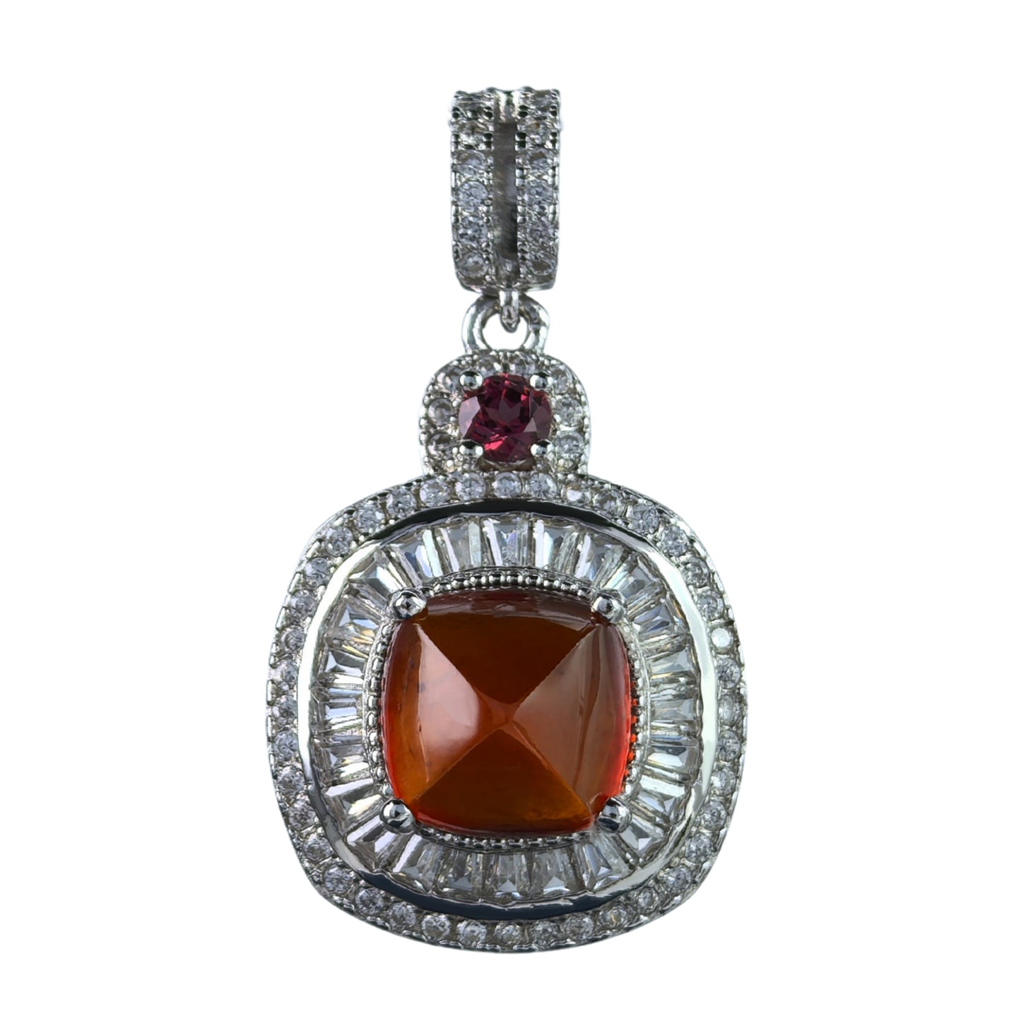 Graceful Rhodium Plated 925 Silver Jewelry Natural Mandarin Garnet Pendant