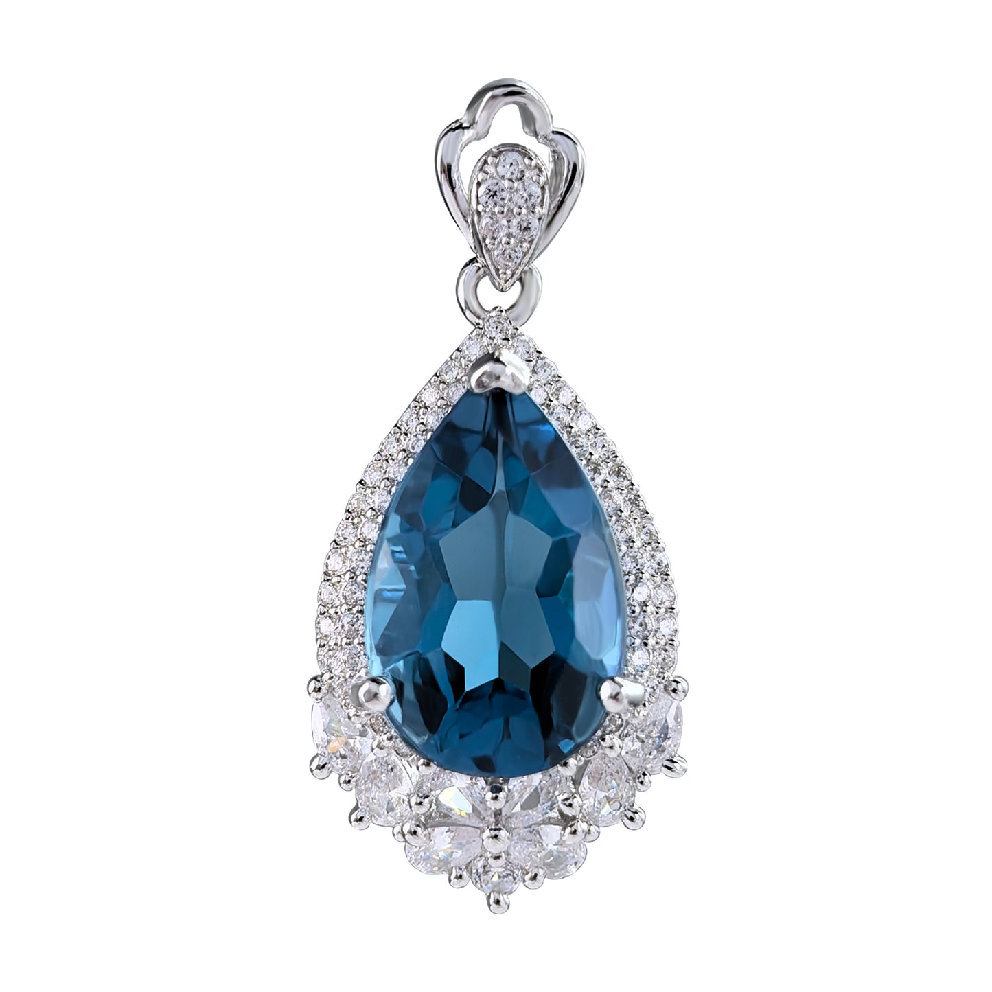 Graceful Rhodium Plated Silver 925 Jewelry Natural London Blue Topaz Pendant