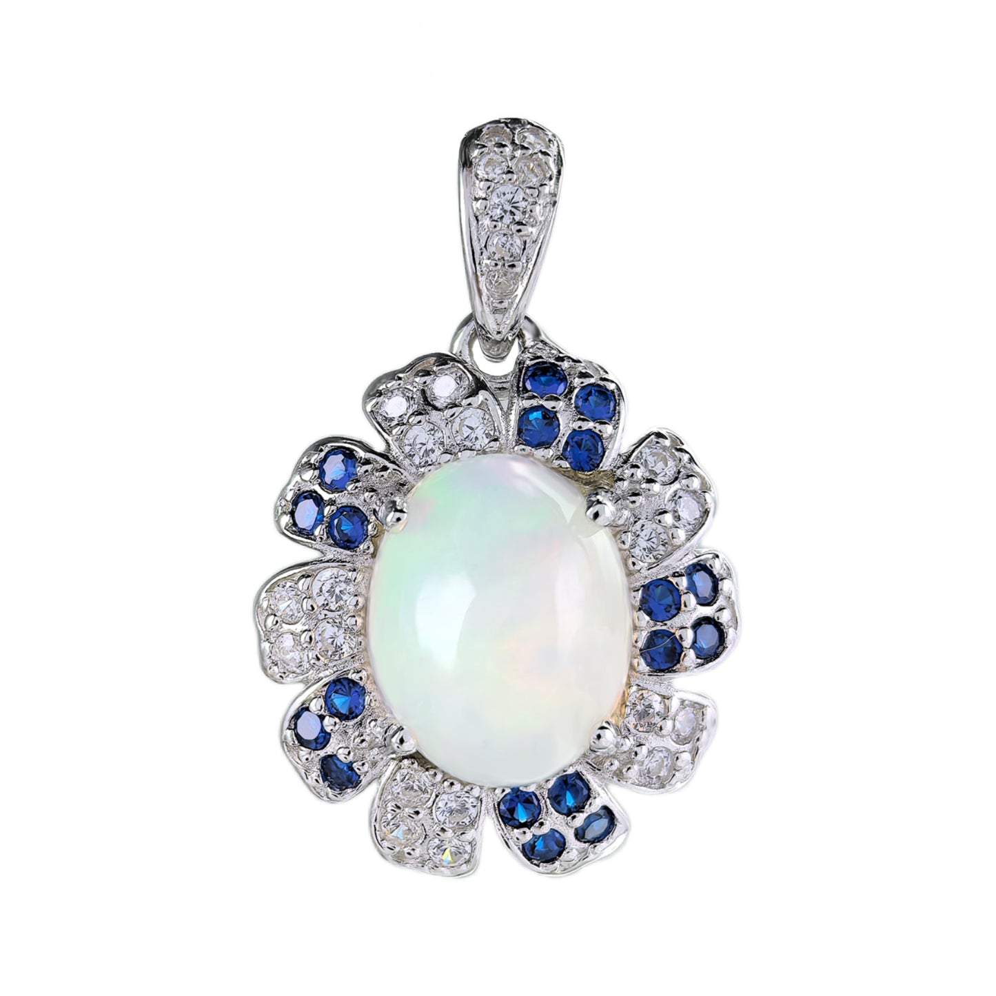 Vintage Rhodium Plated Argento 925 Natural Opal Pendant