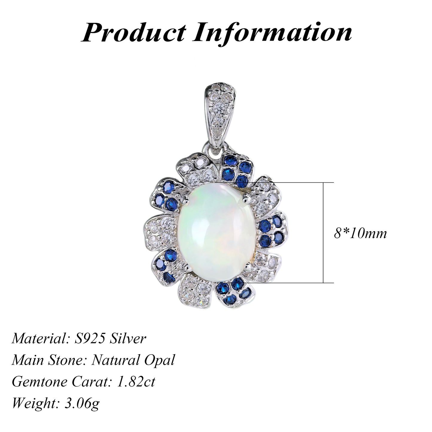 Vintage Rhodium Plated Argento 925 Natural Opal Pendant