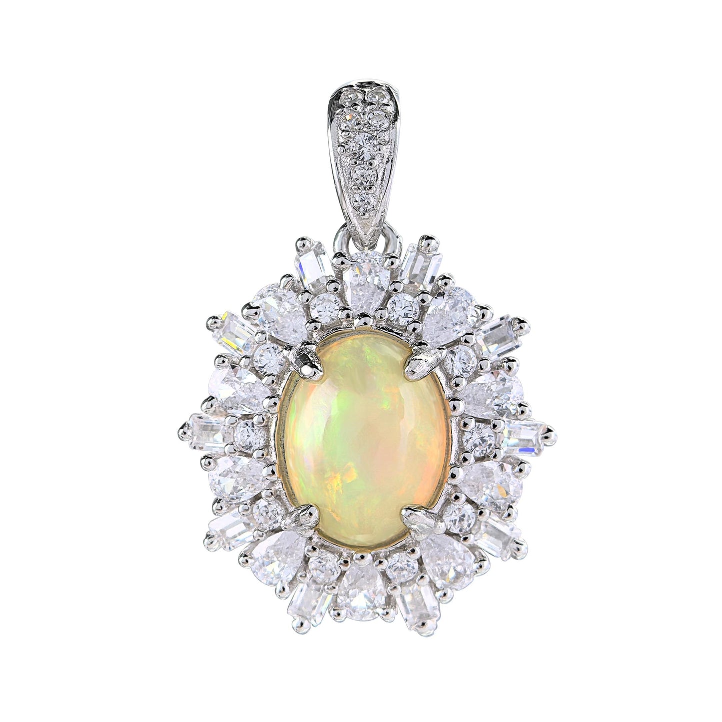 Charming Rhodium Plated 925 Sterling Silver Natural Opal Pendant