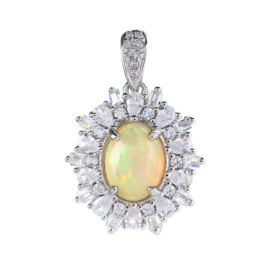 Charming Rhodium Plated 925 Sterling Silver Natural Opal Pendant