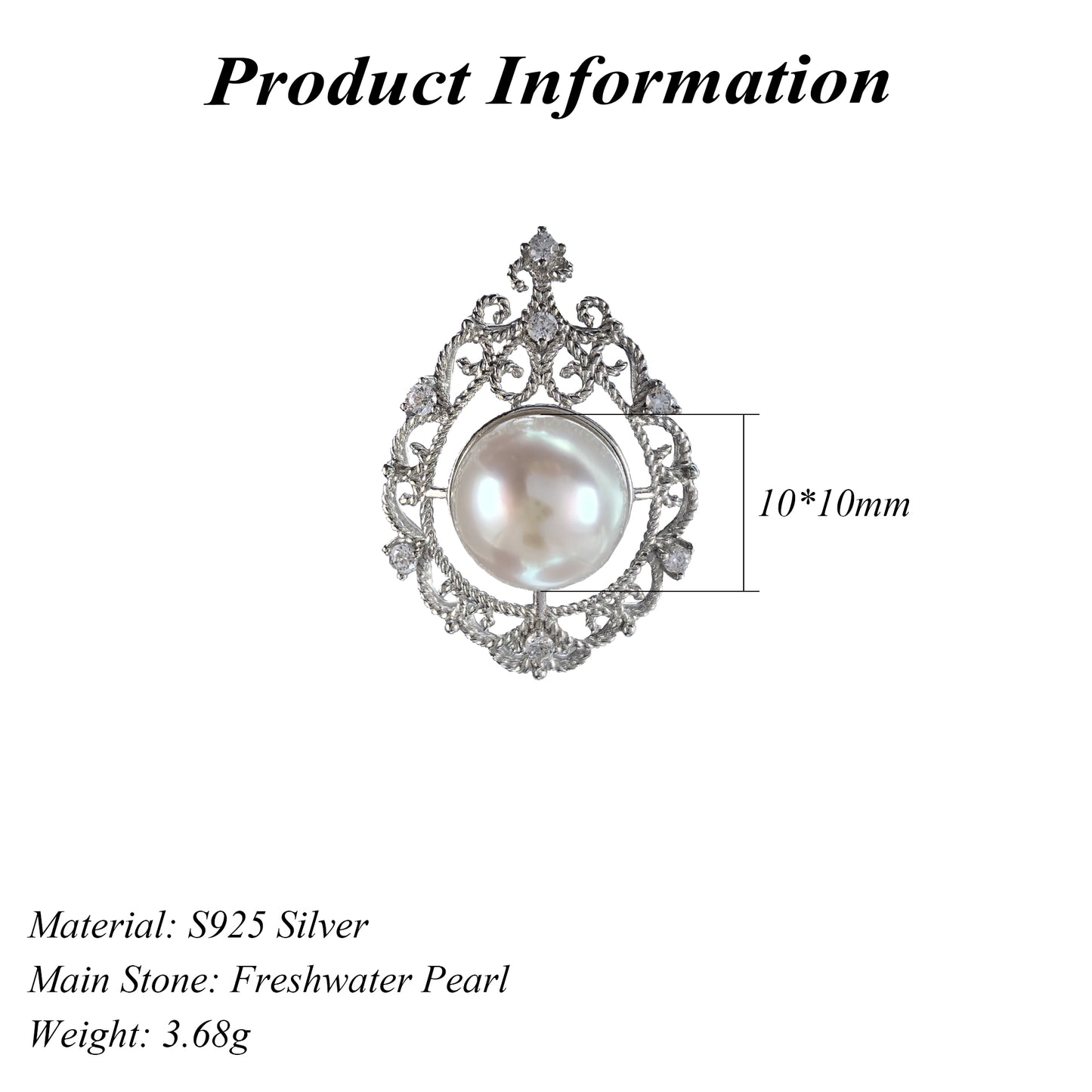Precious Rhodium Plated 925 Silver Jewelry Freshwater Pearl Pendant