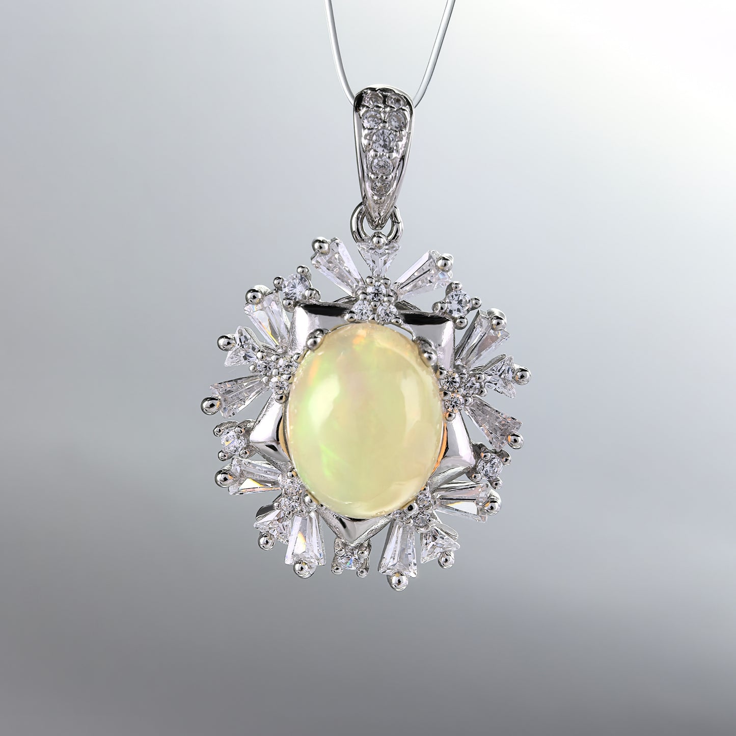 Vintage Style Rhodium Plated Silver 925 Unique Natural Opal Pendant