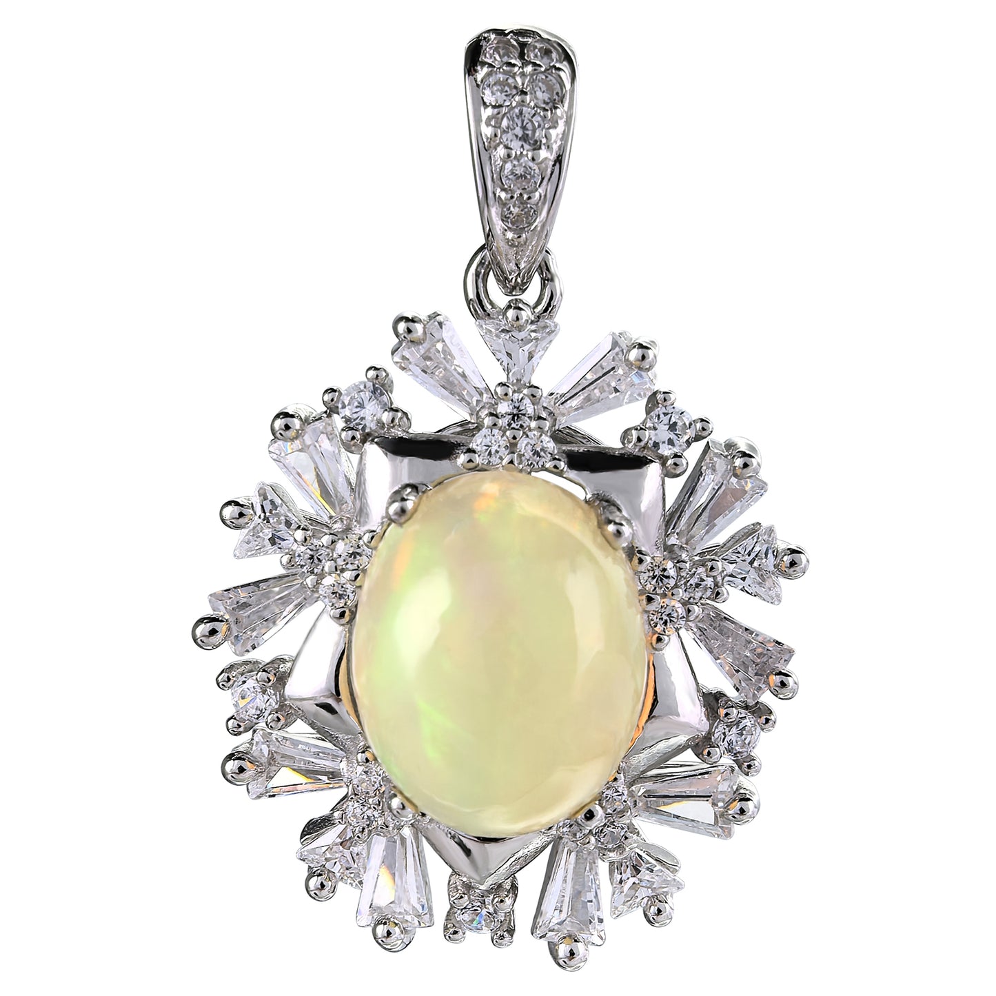 Vintage Style Rhodium Plated Silver 925 Unique Natural Opal Pendant