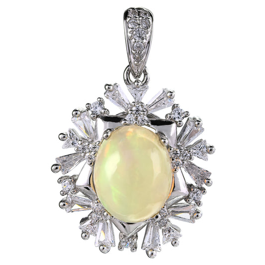Vintage Style Rhodium Plated Silver 925 Unique Natural Opal Pendant